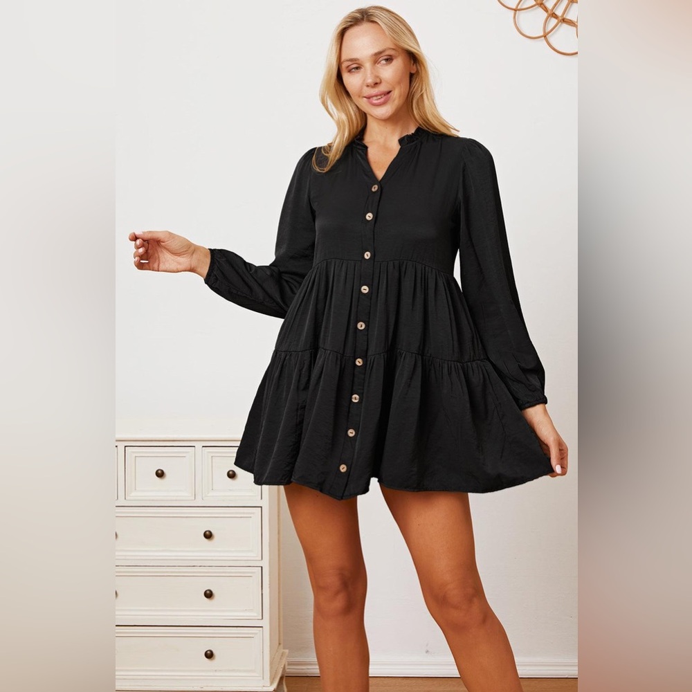 Entro Ruffled Button Up Long Sleeve Tiered Shirt Dress size Small NWOT - Picture 2 of 9